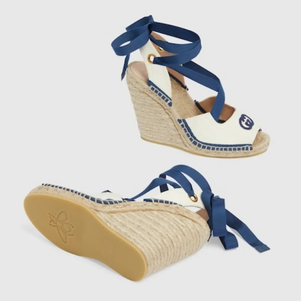 Gucci Judit navy & cream espadrilles, size 40. Brand new in box!